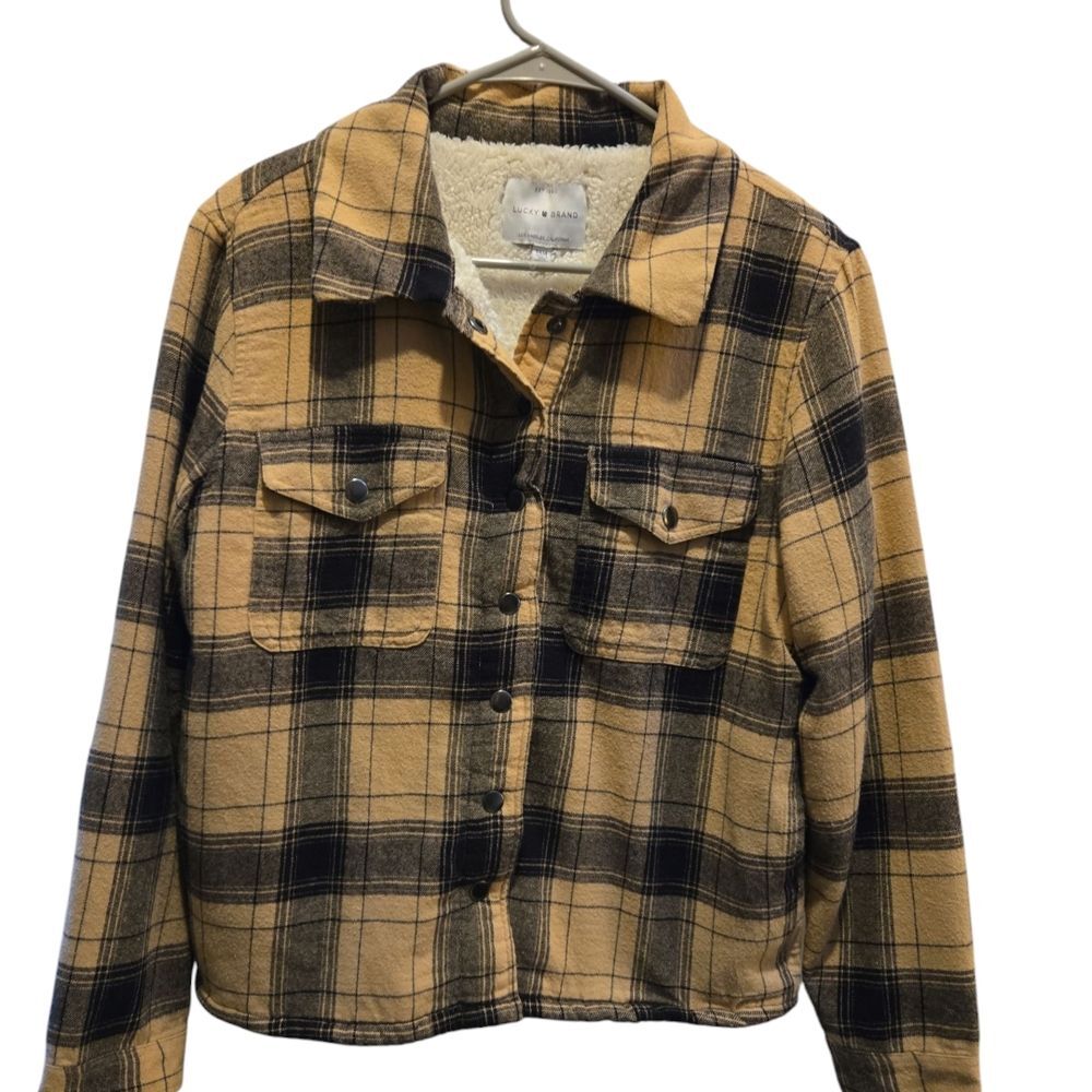 Lucky Brand Women Plaid Flannel Sherpa Lined Shacket Sz M